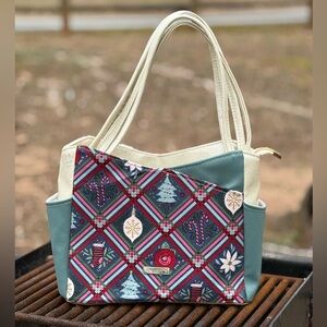 Handcrafted Holiday themed Faux Leather Tote Bag